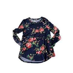 12PM By Mon Ami Navy Floral Long Sleeve Womens Top Size M